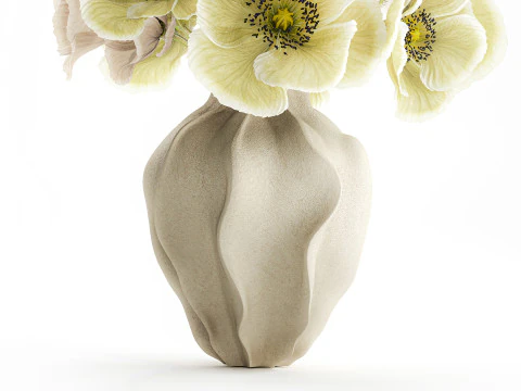 Buqu&ecirc; de flores silvestres vaso de cer&acirc;mica de papoula islandesa Modelo 3D
