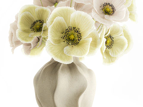 Buqu&ecirc; de flores silvestres vaso de cer&acirc;mica de papoula islandesa Modelo 3D