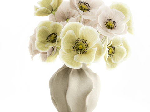 Buqu&ecirc; de flores silvestres vaso de cer&acirc;mica de papoula islandesa Modelo 3D