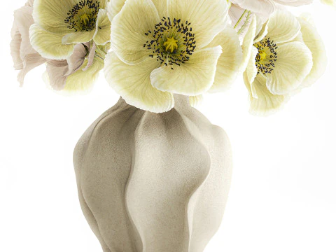 Buqu&ecirc; de flores silvestres vaso de cer&acirc;mica de papoula islandesa Modelo 3D