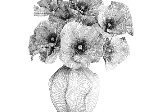 Buqu&ecirc; de flores silvestres vaso de cer&acirc;mica de papoula islandesa Modelo 3D