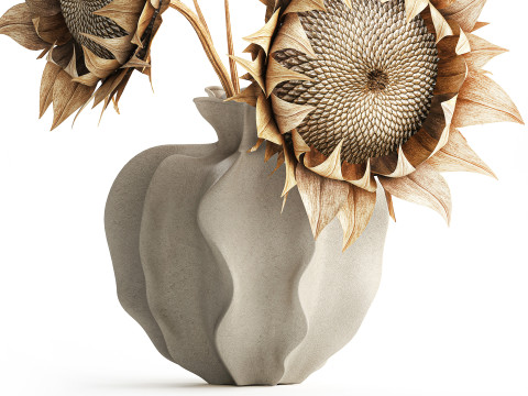 Bouquet dried flower branches sunflower vase decor new 3D Model