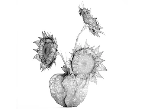 Bouquet dried flower branches sunflower vase decor new 3D Model