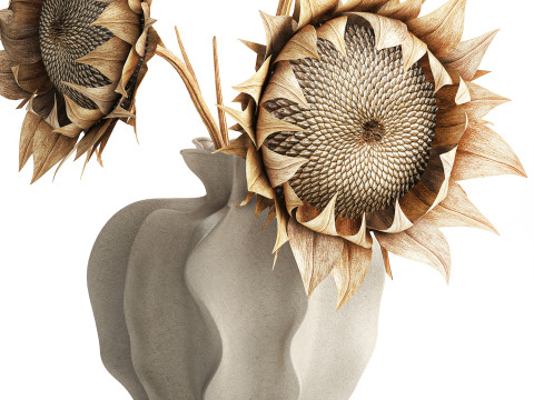 Bouquet dried flower branches sunflower vase decor new 3D Model