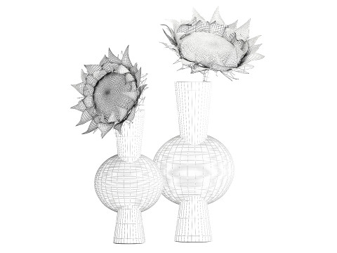 Boeket gedroogde bloementakken zonnebloemvaas decorset 3D Model