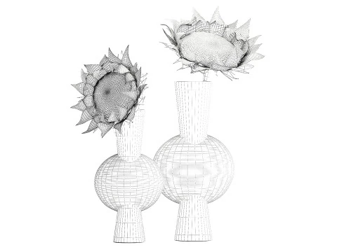 Bouquet dried flower branches sunflower vase decor set 3D Model