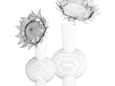 Boeket gedroogde bloementakken zonnebloemvaas decorset 3D Model