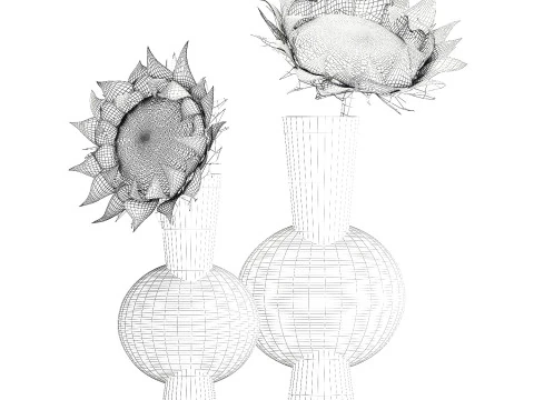 Bouquet dried flower branches sunflower vase decor set 3D Model