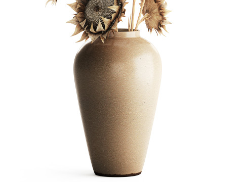 Bouquet di fiori secchi rami di girasole arredamento vaso nuovo Modello 3D