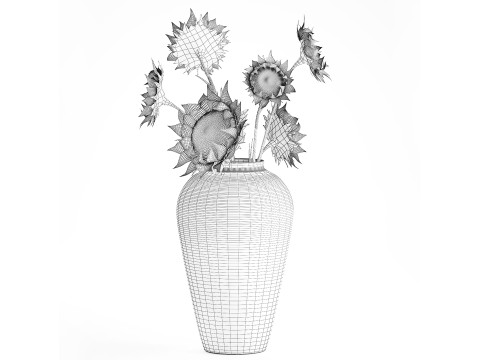 Bouquet di fiori secchi rami di girasole arredamento vaso nuovo Modello 3D