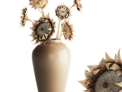 Bouquet di fiori secchi rami di girasole arredamento vaso nuovo Modello 3D