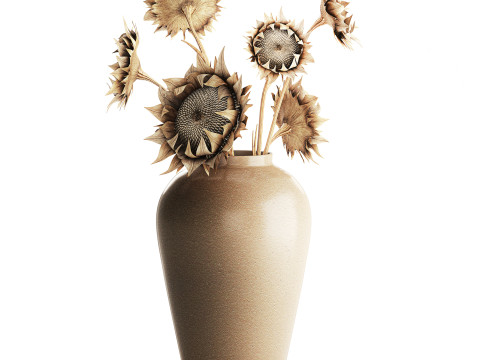 Bouquet di fiori secchi rami di girasole arredamento vaso nuovo Modello 3D