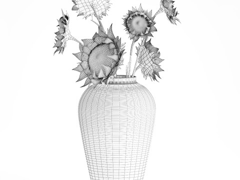 Bouquet di fiori secchi rami di girasole arredamento vaso nuovo Modello 3D