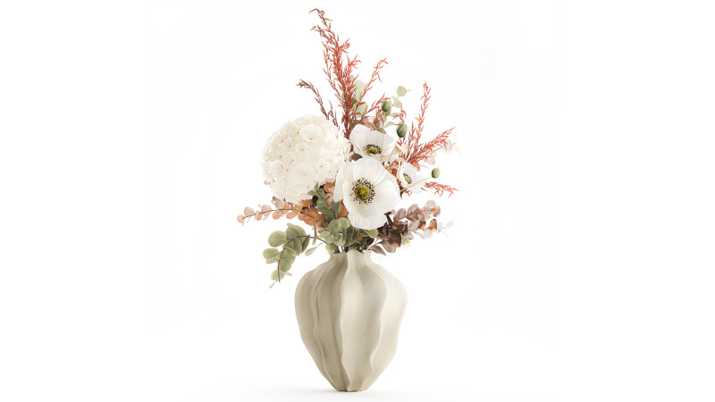 Buket indah hydrangea poppy cabang vas bunga Model 3D .c4d .max .obj .3ds .fbx .stl .blend 