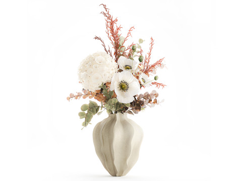 Mooi boeket hortensia klaproos takken bloemenvaas 3D Model