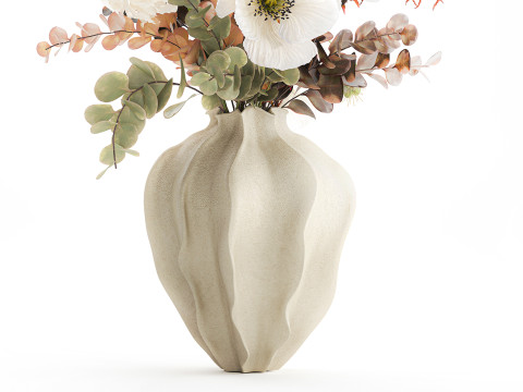 Buket indah hydrangea poppy cabang vas bunga Model 3D