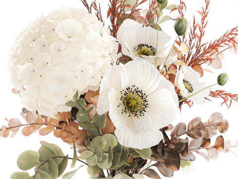 Lindo buqu&ecirc; de hort&ecirc;nsia, ramos de papoula, vaso de flores Modelo 3D