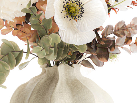 Buket indah hydrangea poppy cabang vas bunga Model 3D