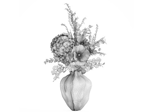 Buket indah hydrangea poppy cabang vas bunga Model 3D