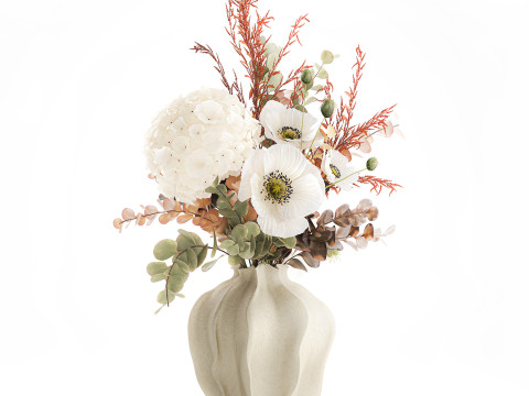 Buket indah hydrangea poppy cabang vas bunga Model 3D