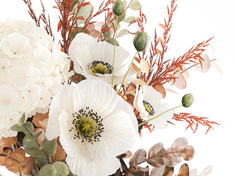 Buket indah hydrangea poppy cabang vas bunga Model 3D