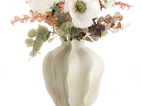 Buket indah hydrangea poppy cabang vas bunga Model 3D