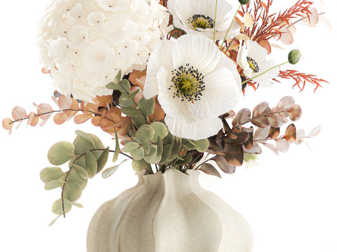 Buket indah hydrangea poppy cabang vas bunga Model 3D