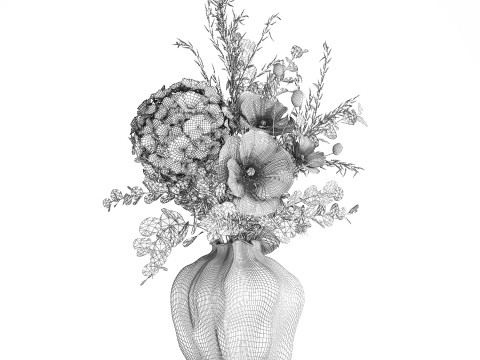 Buket indah hydrangea poppy cabang vas bunga Model 3D