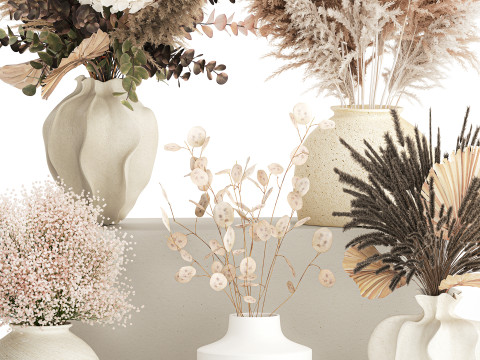 컬렉션 말린 꽃 부케 수국 팜파스 세트 새 상품 3D 모델