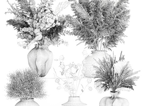 컬렉션 말린 꽃 부케 수국 팜파스 세트 새 상품 3D 모델