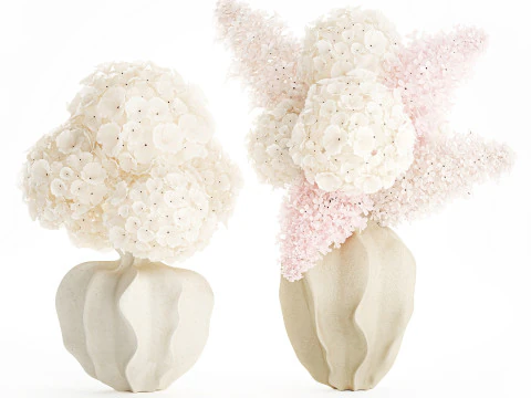 Bouquets pink flowers white Lilac Hydrangea vase decor new 3D Model