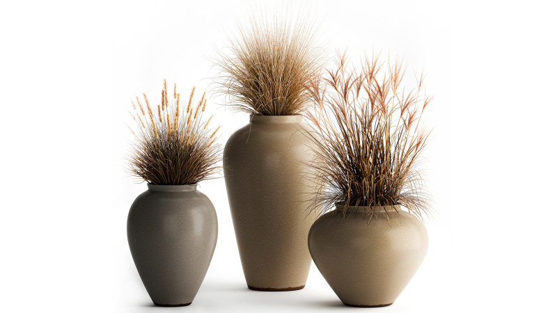 花束、ドライフラワー、枝、茂み、葦、花瓶セット 3Dモデル .c4d .max .obj .3ds .fbx .stl .blend 