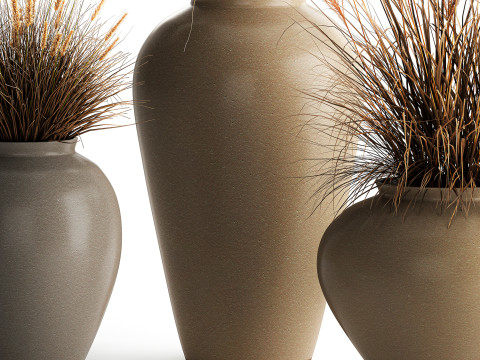 花束、ドライフラワー、枝、茂み、葦、花瓶セット 3Dモデル