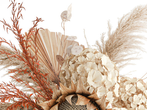 Bouquet fleurs séchées branches feuille de palmier hortensia vase décor Modèle 3D
