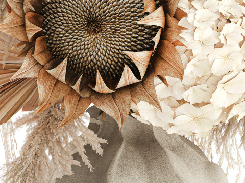Bouquet fleurs séchées branches feuille de palmier hortensia vase décor Modèle 3D