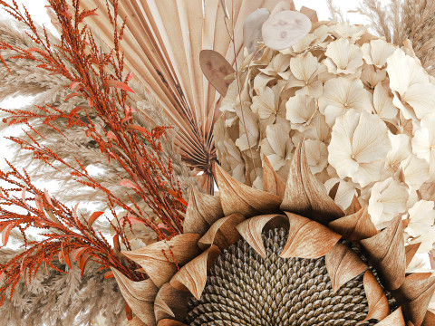 Bouquet fleurs séchées branches feuille de palmier hortensia vase décor Modèle 3D