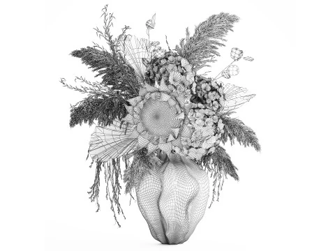 Bouquet dried flowers branches palm leaf hydrangea vase decor 3D Model