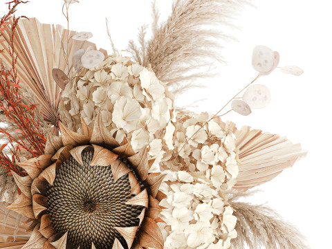 Bouquet fleurs séchées branches feuille de palmier hortensia vase décor Modèle 3D