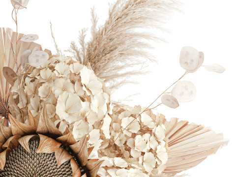 Bouquet fleurs séchées branches feuille de palmier hortensia vase décor Modèle 3D