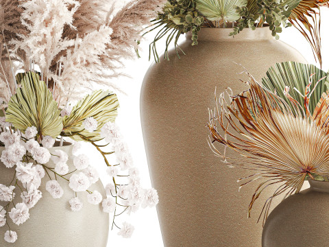 गुलदस्ते सफेद पम्पास घास की शाखाएँ विवाह सजावट फूलदान 3D मॉडल