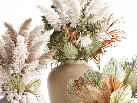 गुलदस्ते सफेद पम्पास घास की शाखाएँ विवाह सजावट फूलदान 3D मॉडल