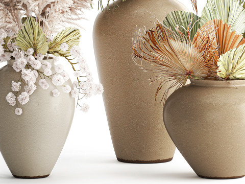 गुलदस्ते सफेद पम्पास घास की शाखाएँ विवाह सजावट फूलदान 3D मॉडल