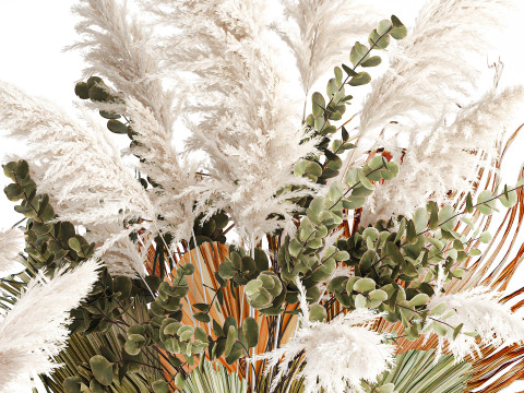 गुलदस्ते सफेद पम्पास घास की शाखाएँ विवाह सजावट फूलदान 3D मॉडल