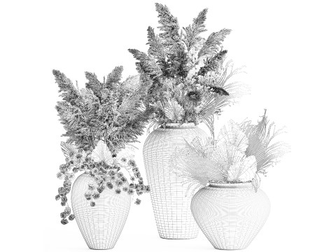 गुलदस्ते सफेद पम्पास घास की शाखाएँ विवाह सजावट फूलदान 3D मॉडल