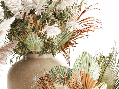 गुलदस्ते सफेद पम्पास घास की शाखाएँ विवाह सजावट फूलदान 3D मॉडल