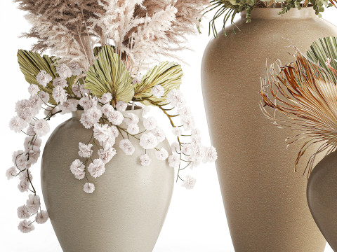 गुलदस्ते सफेद पम्पास घास की शाखाएँ विवाह सजावट फूलदान 3D मॉडल