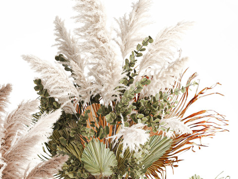 गुलदस्ते सफेद पम्पास घास की शाखाएँ विवाह सजावट फूलदान 3D मॉडल