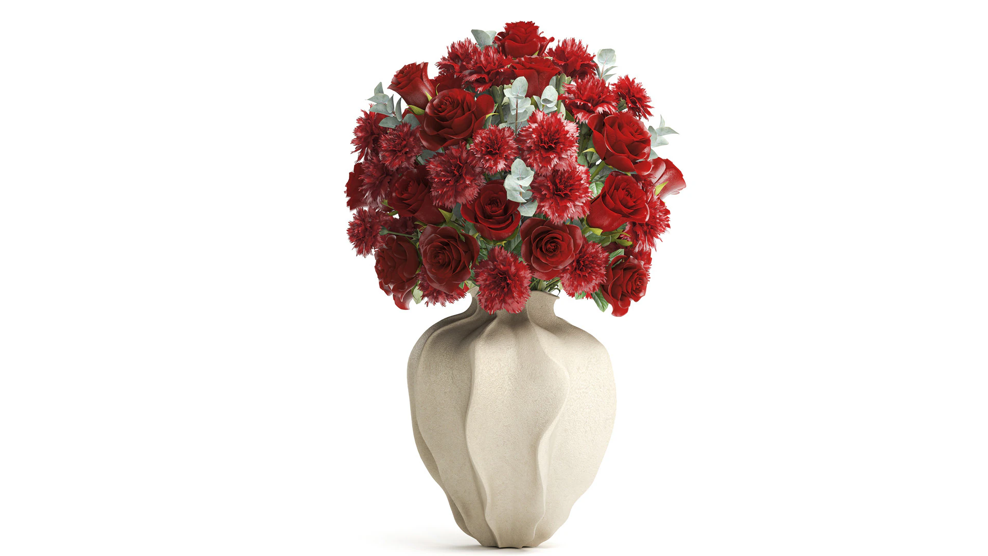 Ralistic bouquet red flowers carnation rose decor vase decor 3D Model .c4d .max .obj .3ds .fbx .stl .blend 
