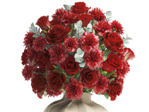 Ralistic bouquet red flowers carnation rose decor vase decor 3D Model