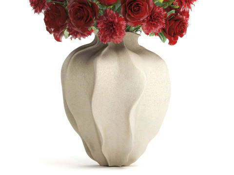Ralistic bouquet red flowers carnation rose decor vase decor 3D Model